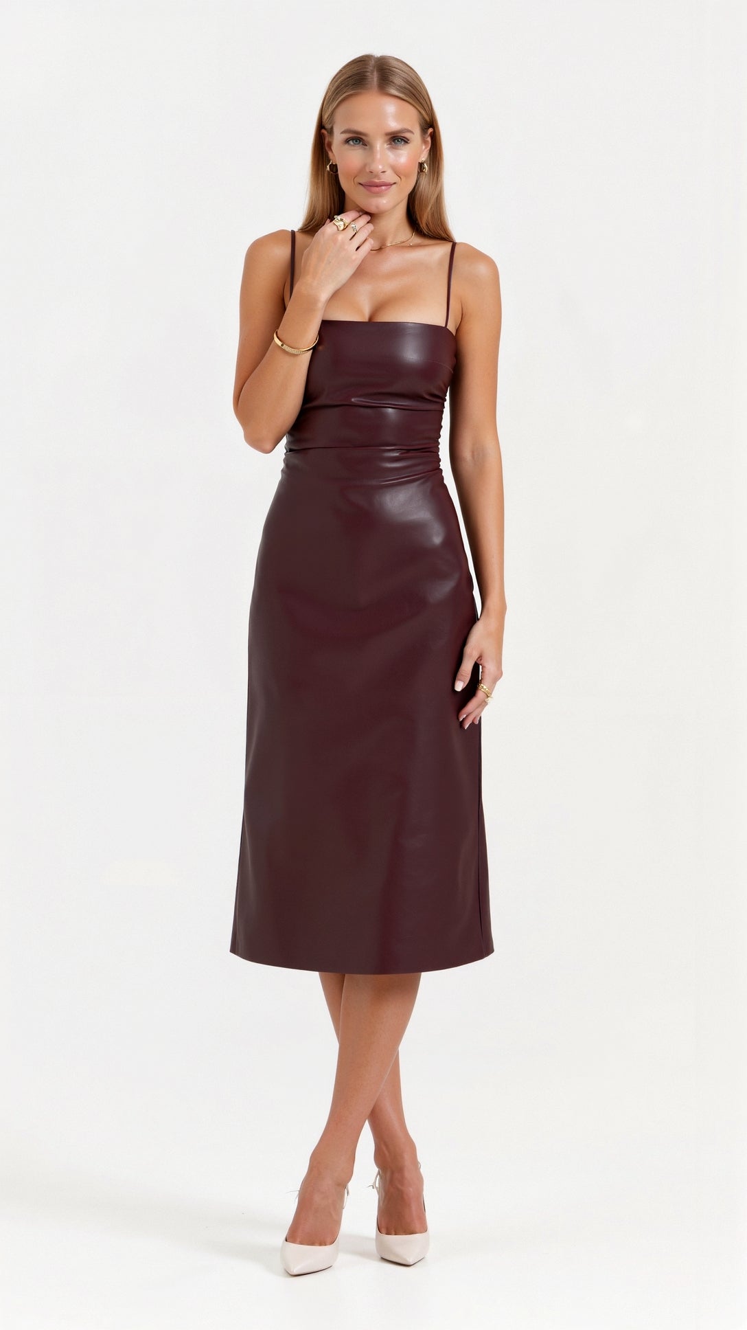 Camellia Vegan Leather Midi Dress