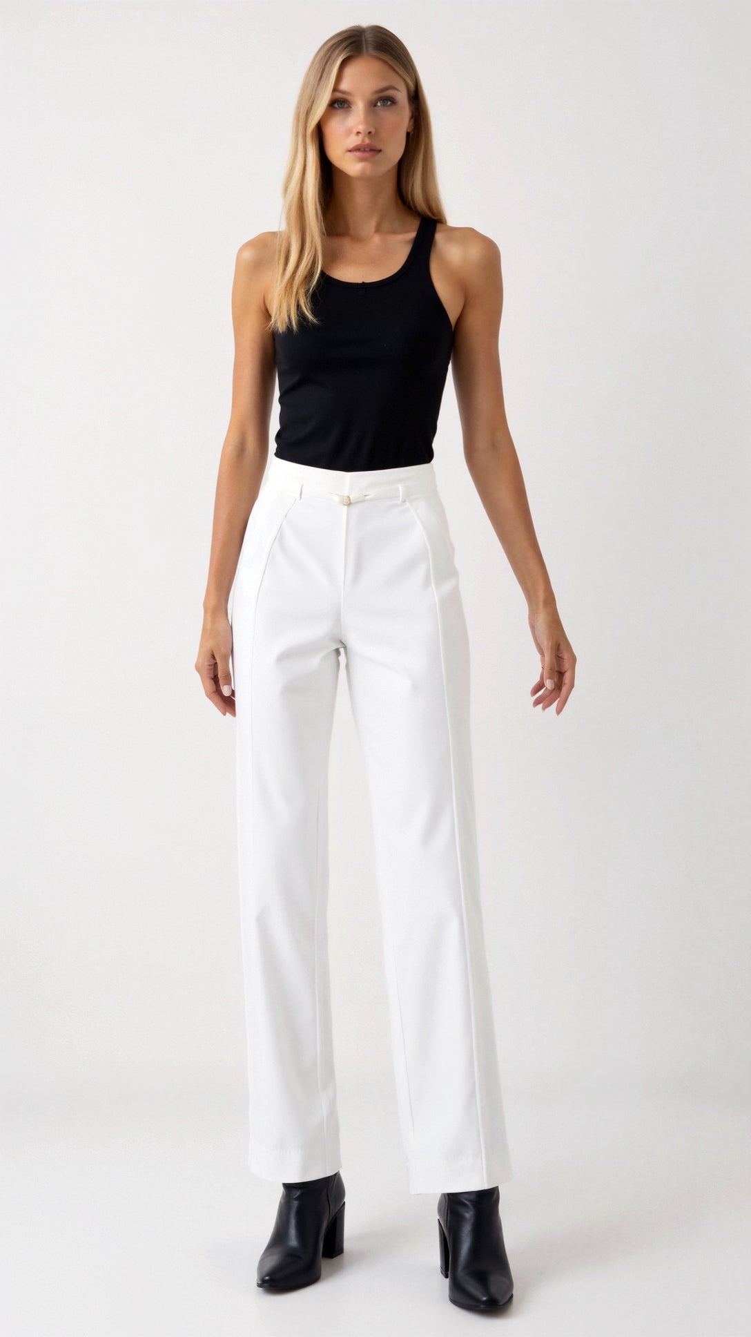 Brooke White Mid Waist Baggy Trousers