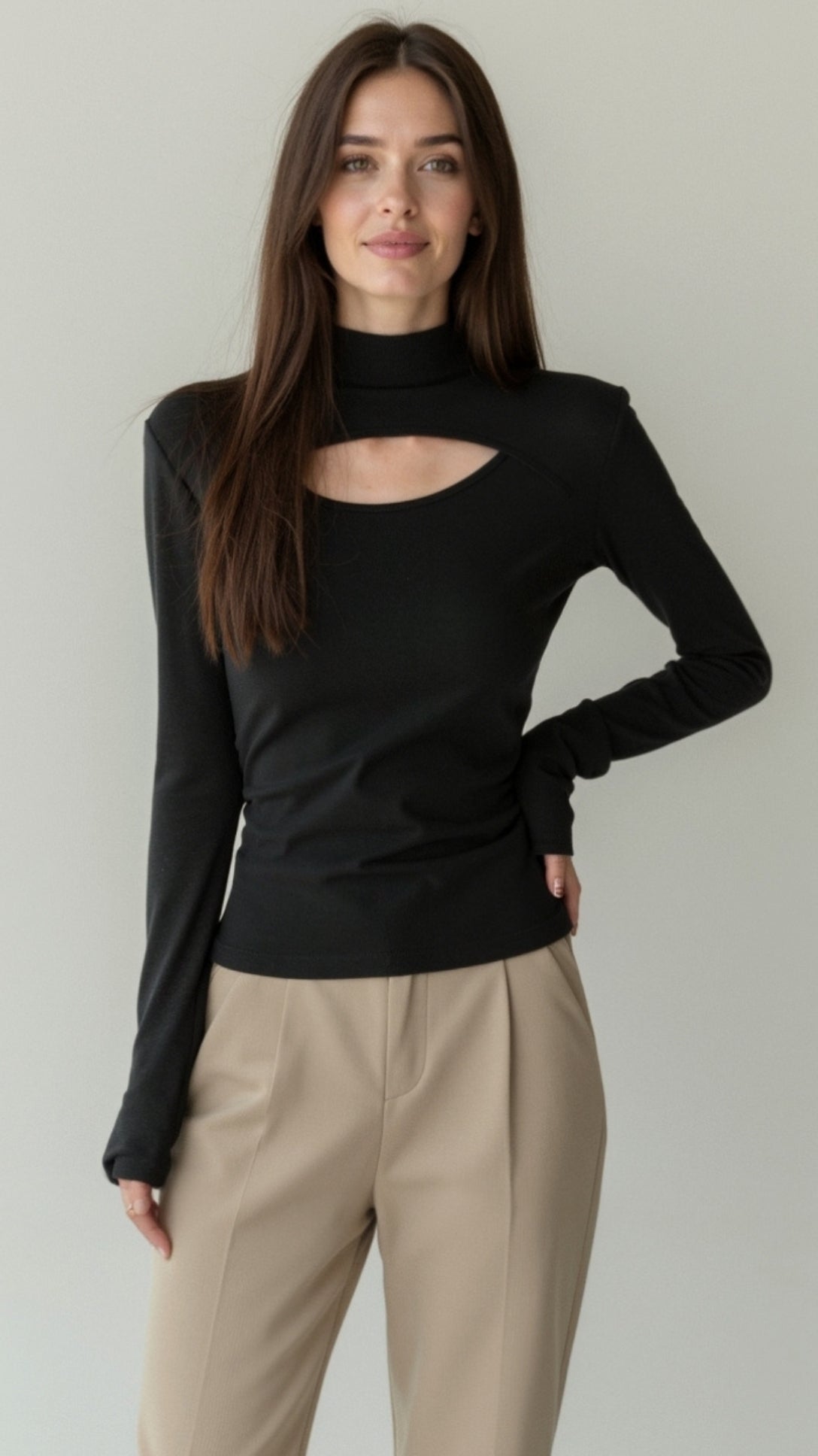 Barbara Chic Cutout Long-Sleeve Knit Top