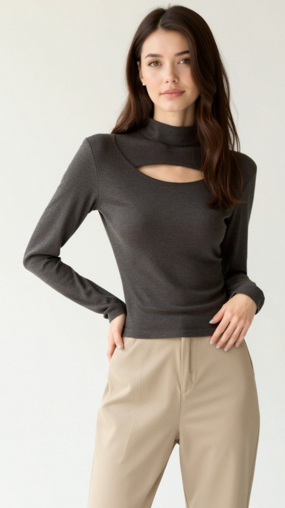 Barbara Chic Cutout Long-Sleeve Knit Top