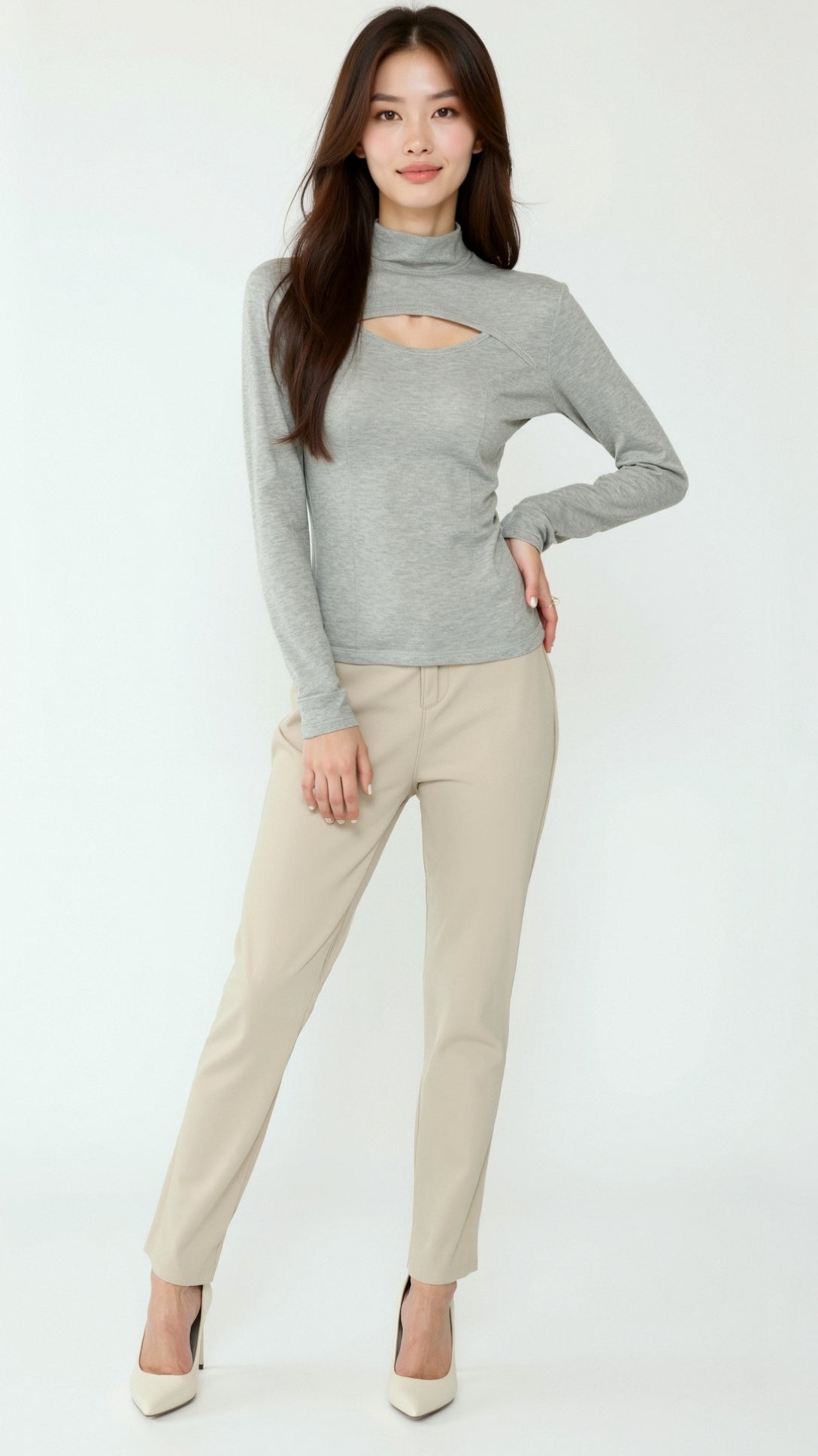 Barbara Chic Cutout Long-Sleeve Knit Top