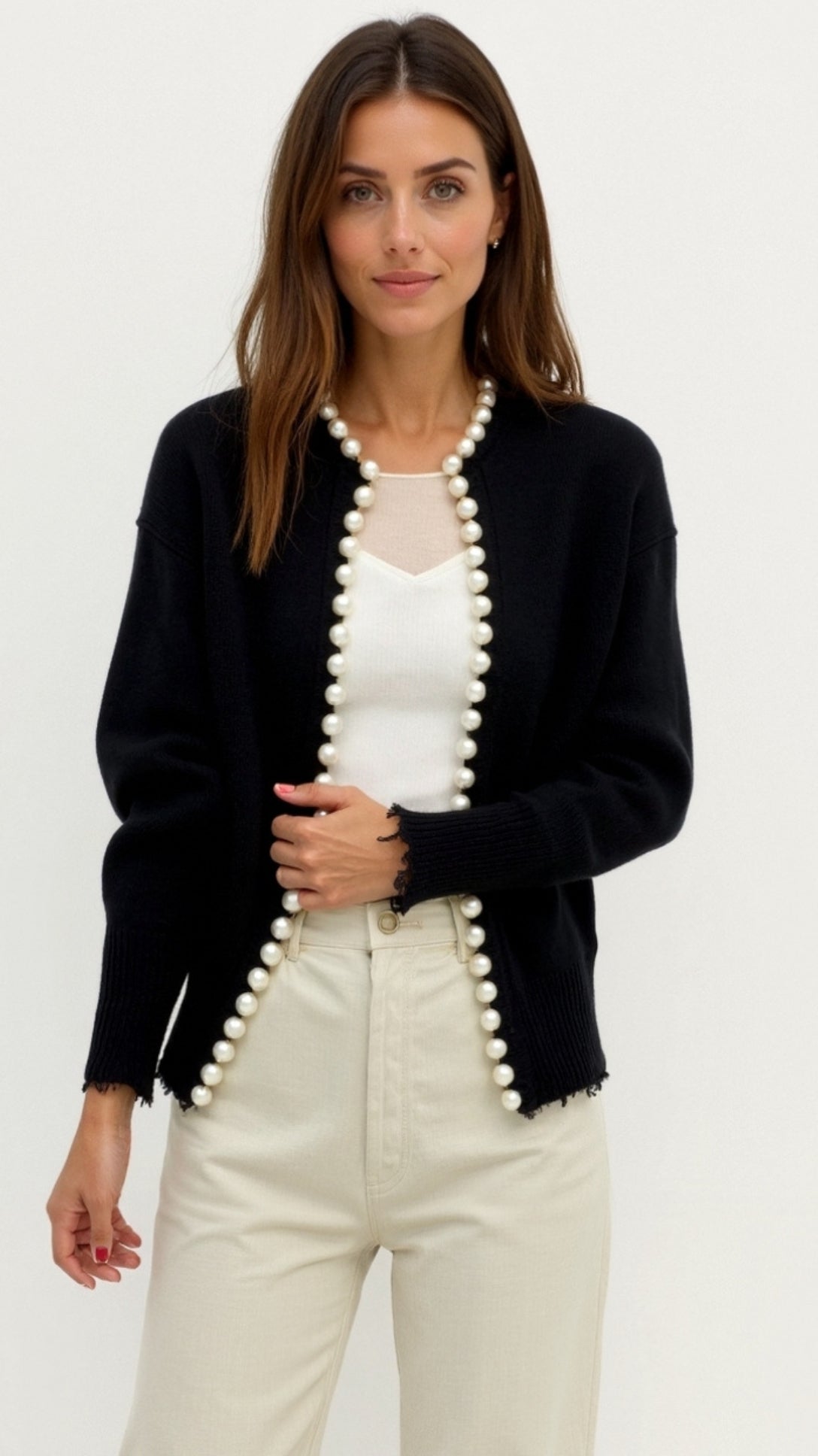 Caroline Pearl Trim Knit Cardigan