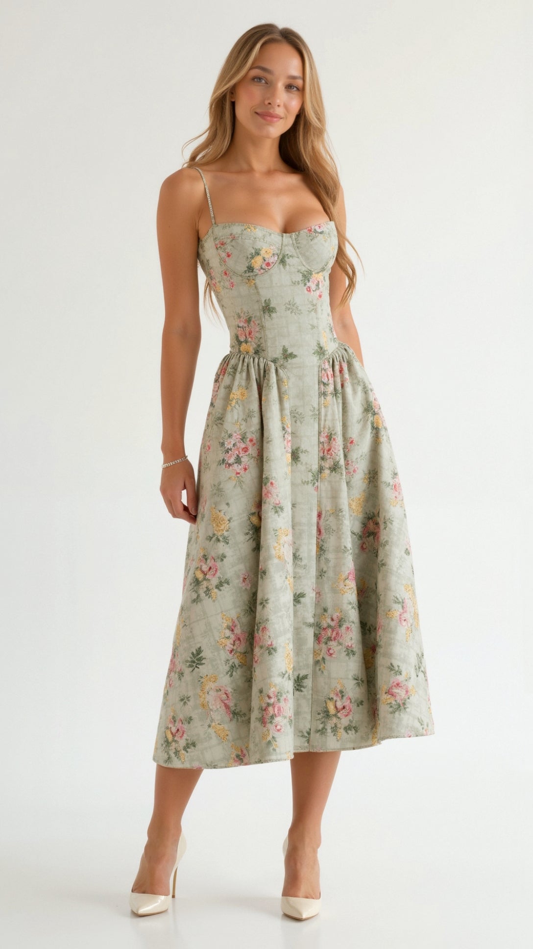 odette corset midi dress LPA Odette Midi Dress in Dusty Blue