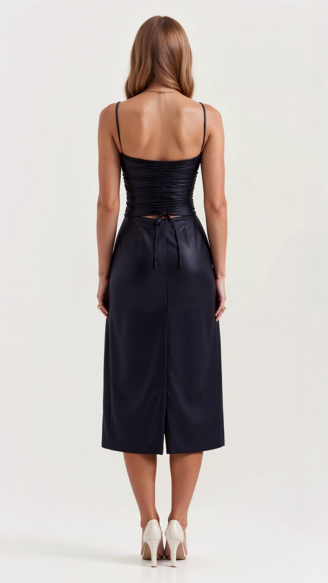 Camellia Vegan Leather Midi Dress