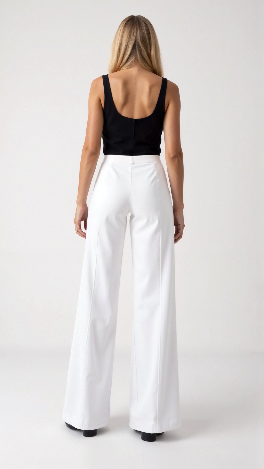 Brooke White Mid Waist Baggy Trousers