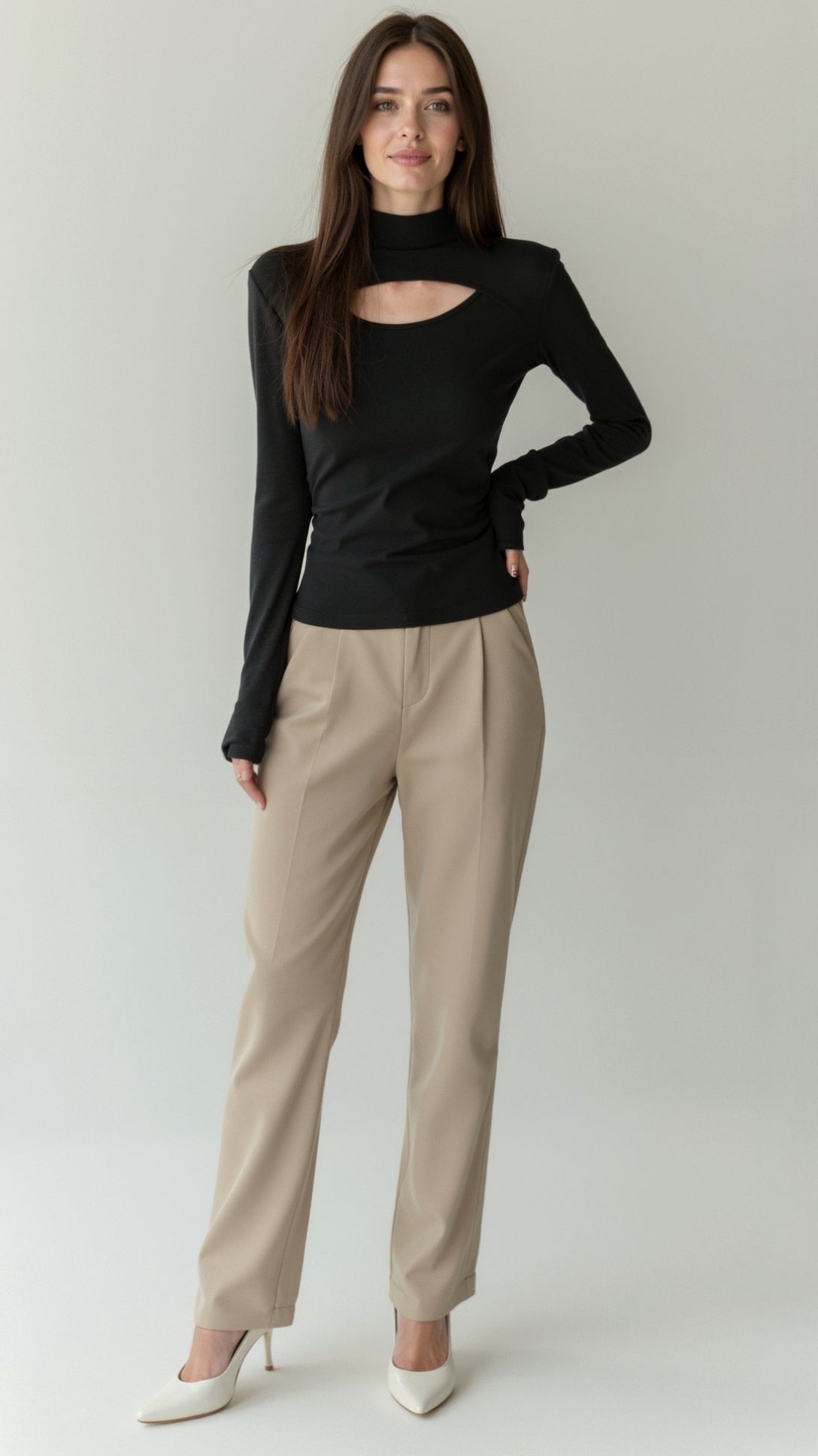 Barbara Chic Cutout Long-Sleeve Knit Top