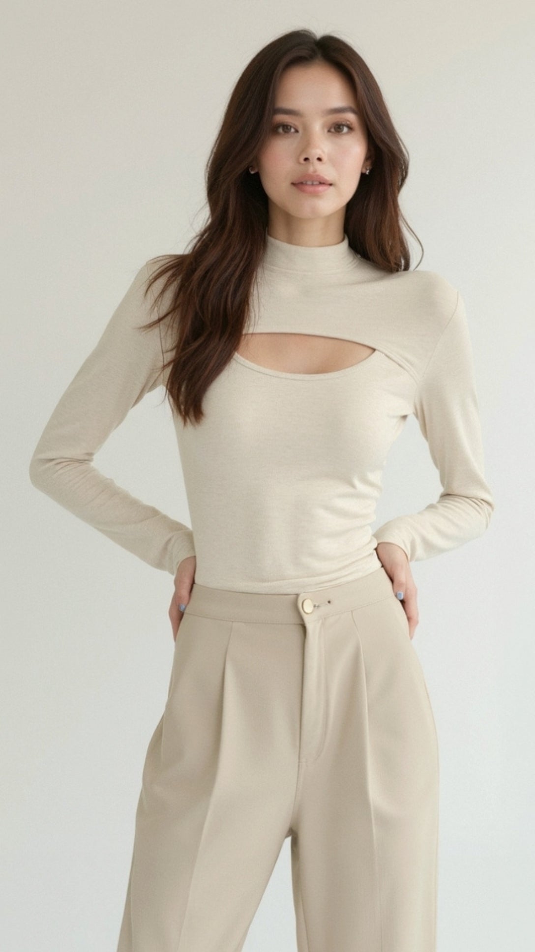 Barbara Chic Cutout Long-Sleeve Knit Top