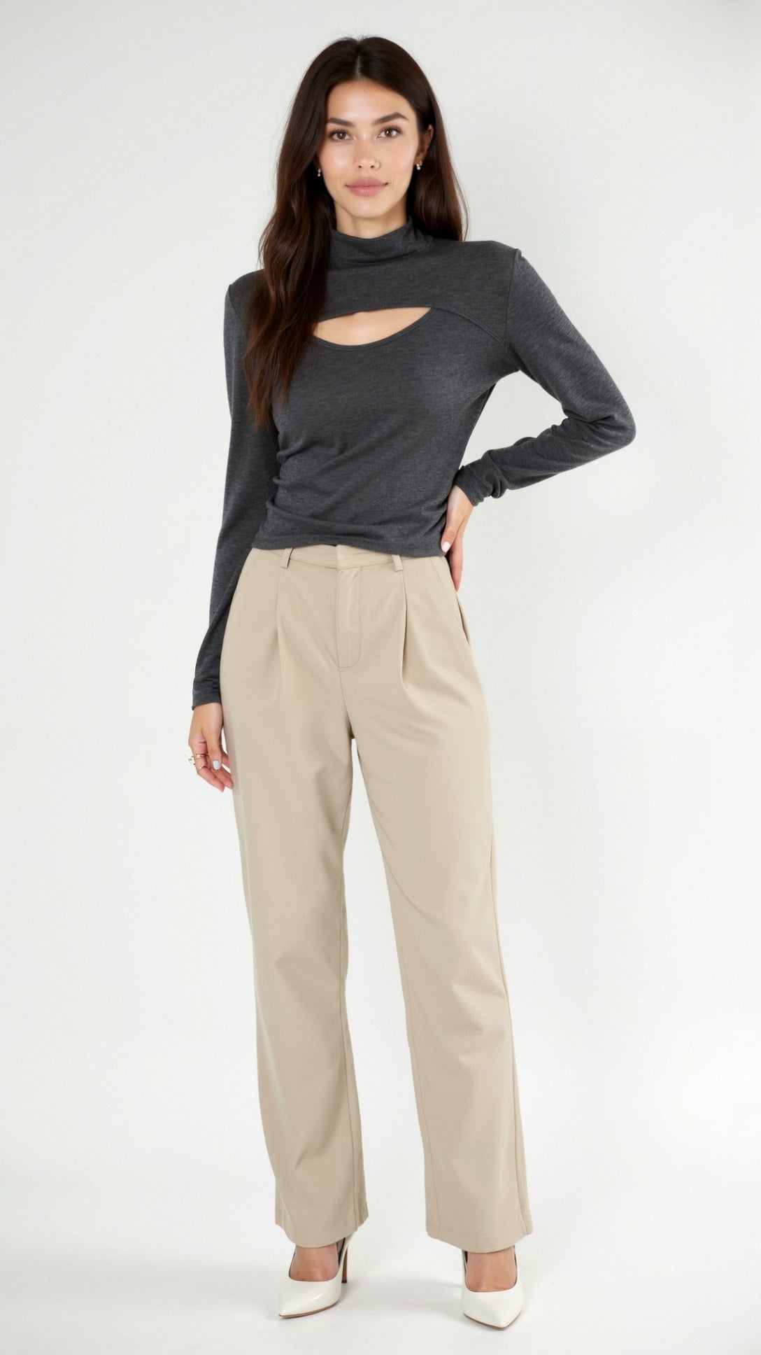 Barbara Chic Cutout Long-Sleeve Knit Top