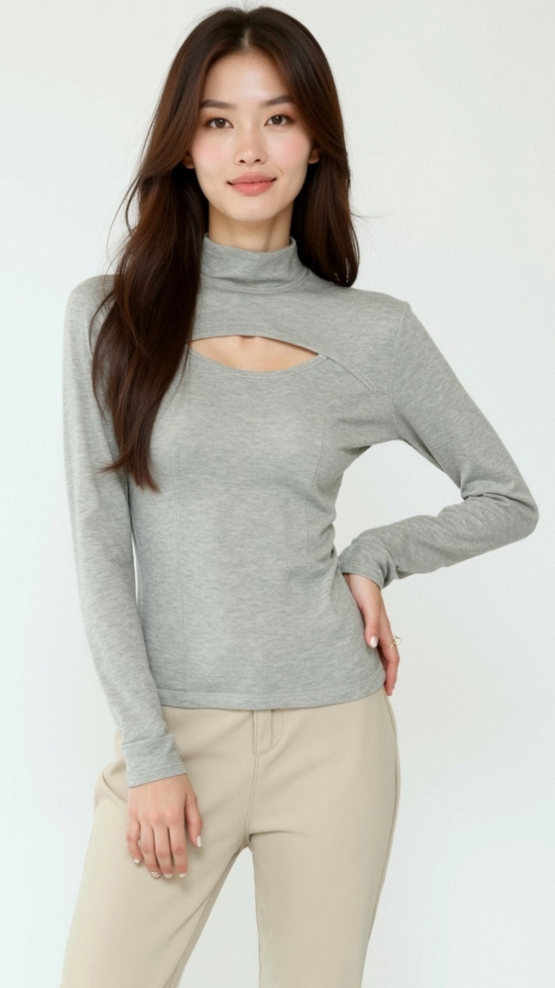 Barbara Chic Cutout Long-Sleeve Knit Top