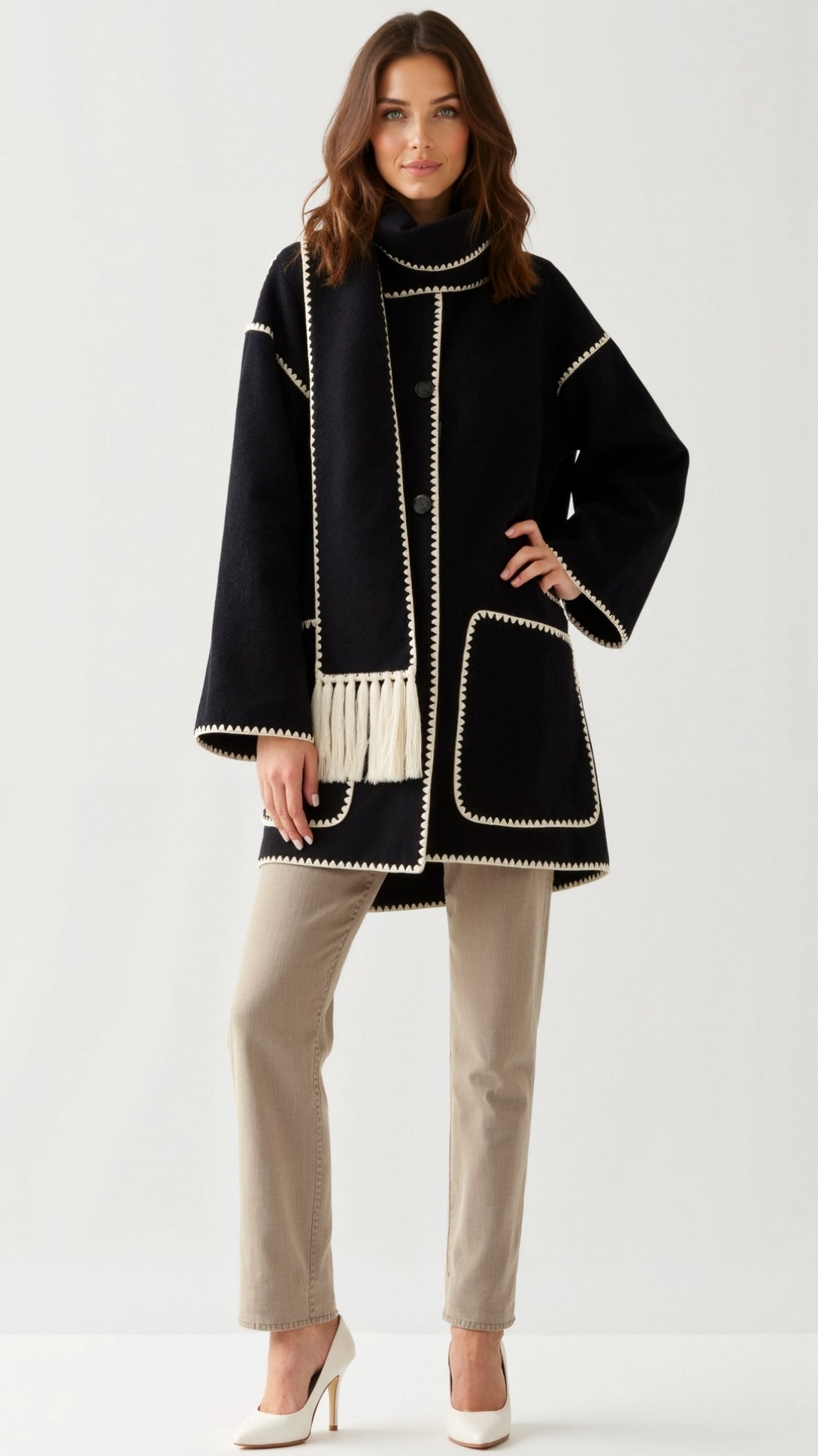 Catherine Contrast Trim Scarf Jacket