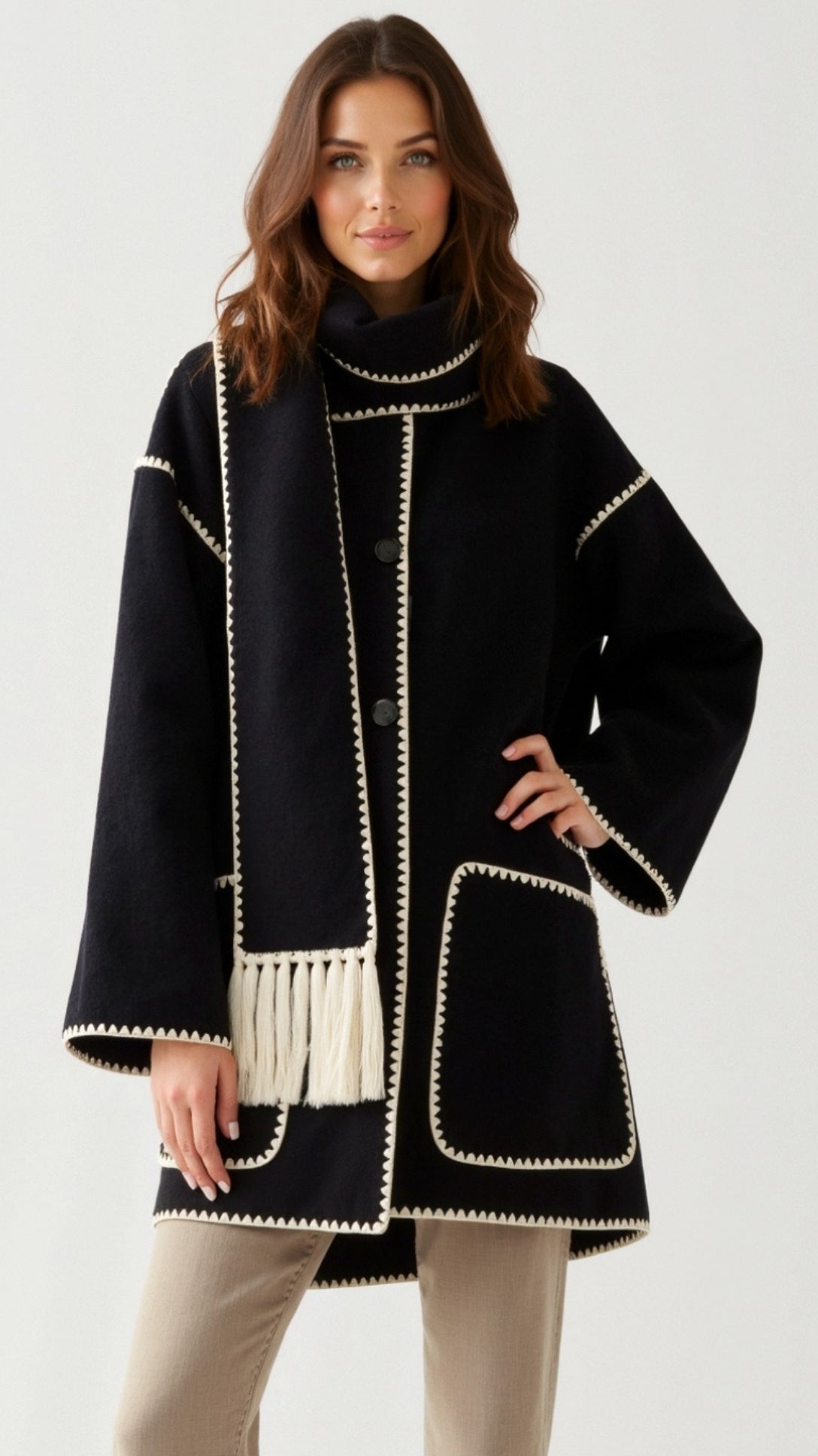 Catherine Contrast Trim Scarf Jacket