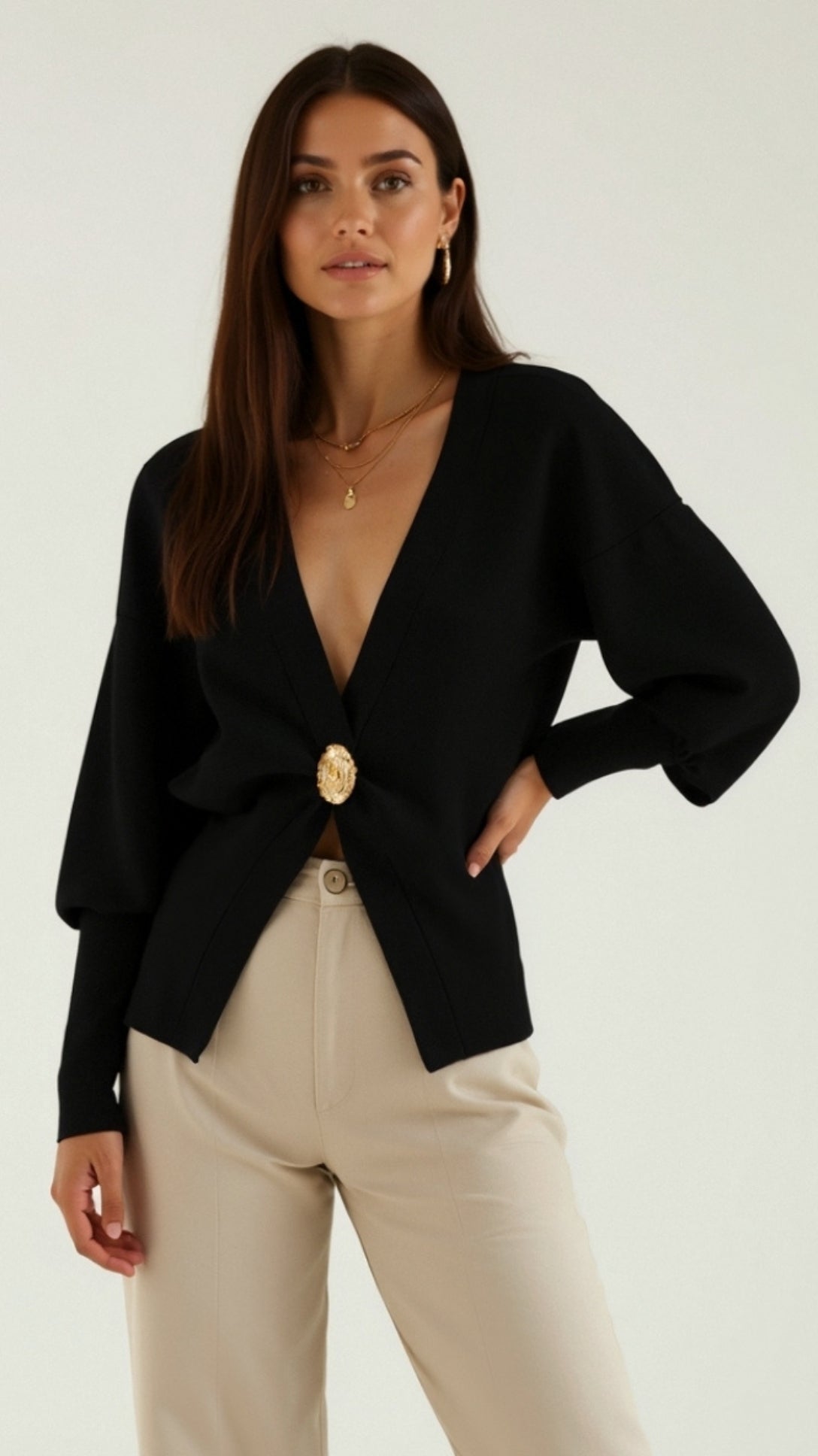 Christine Chic Deep-V Statement Cardigan