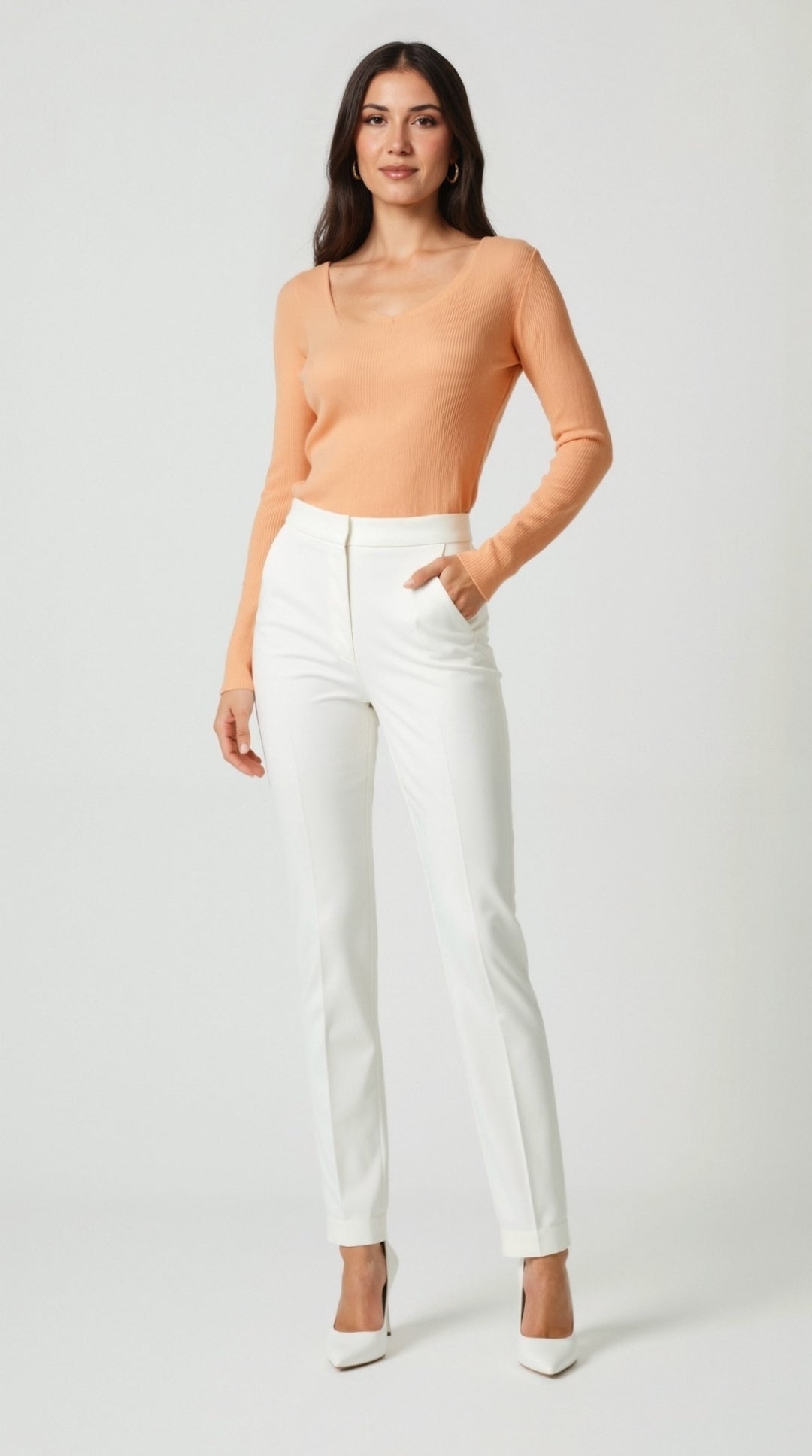 Michelle Ribbed V-Neck Sweater