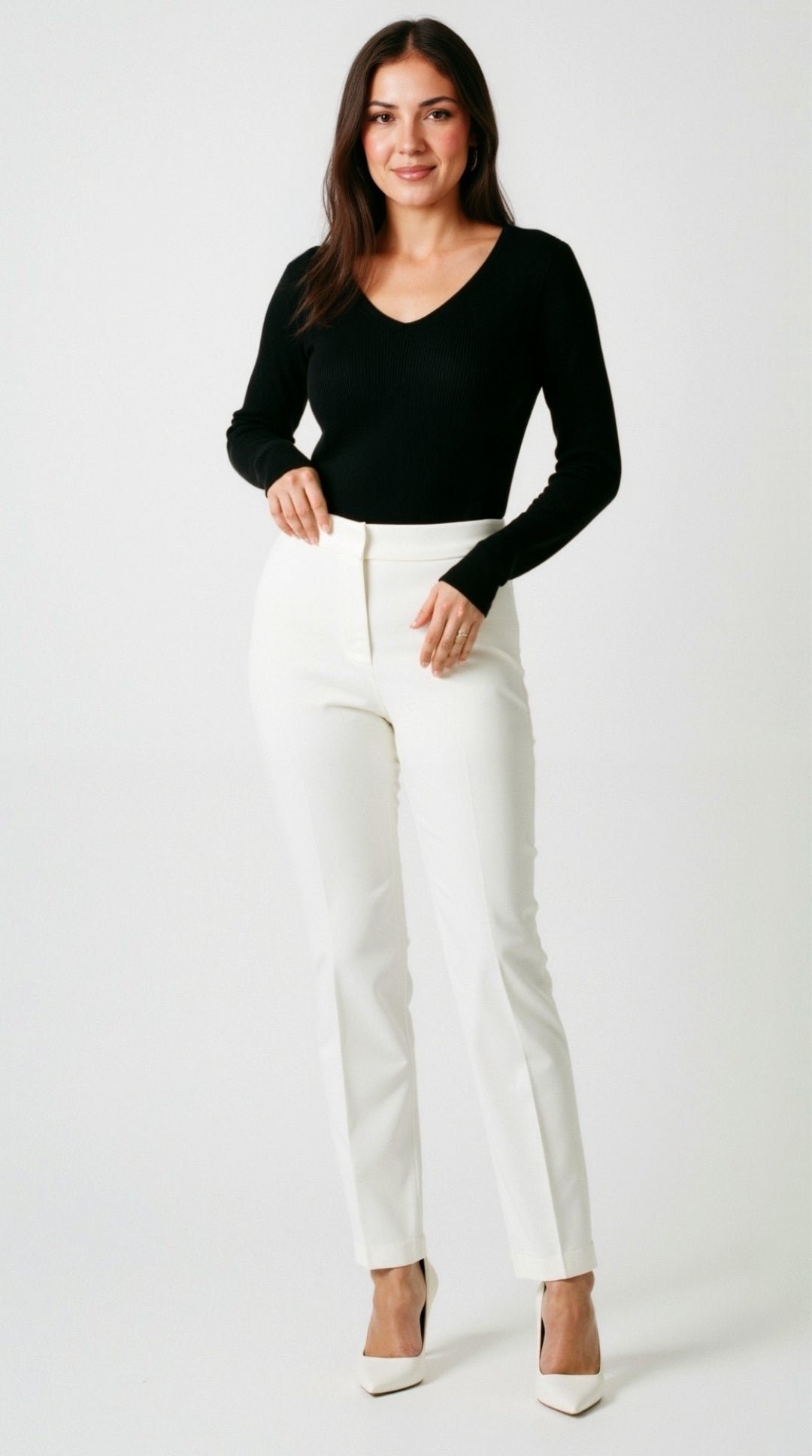 Michelle Ribbed V-Neck Sweater