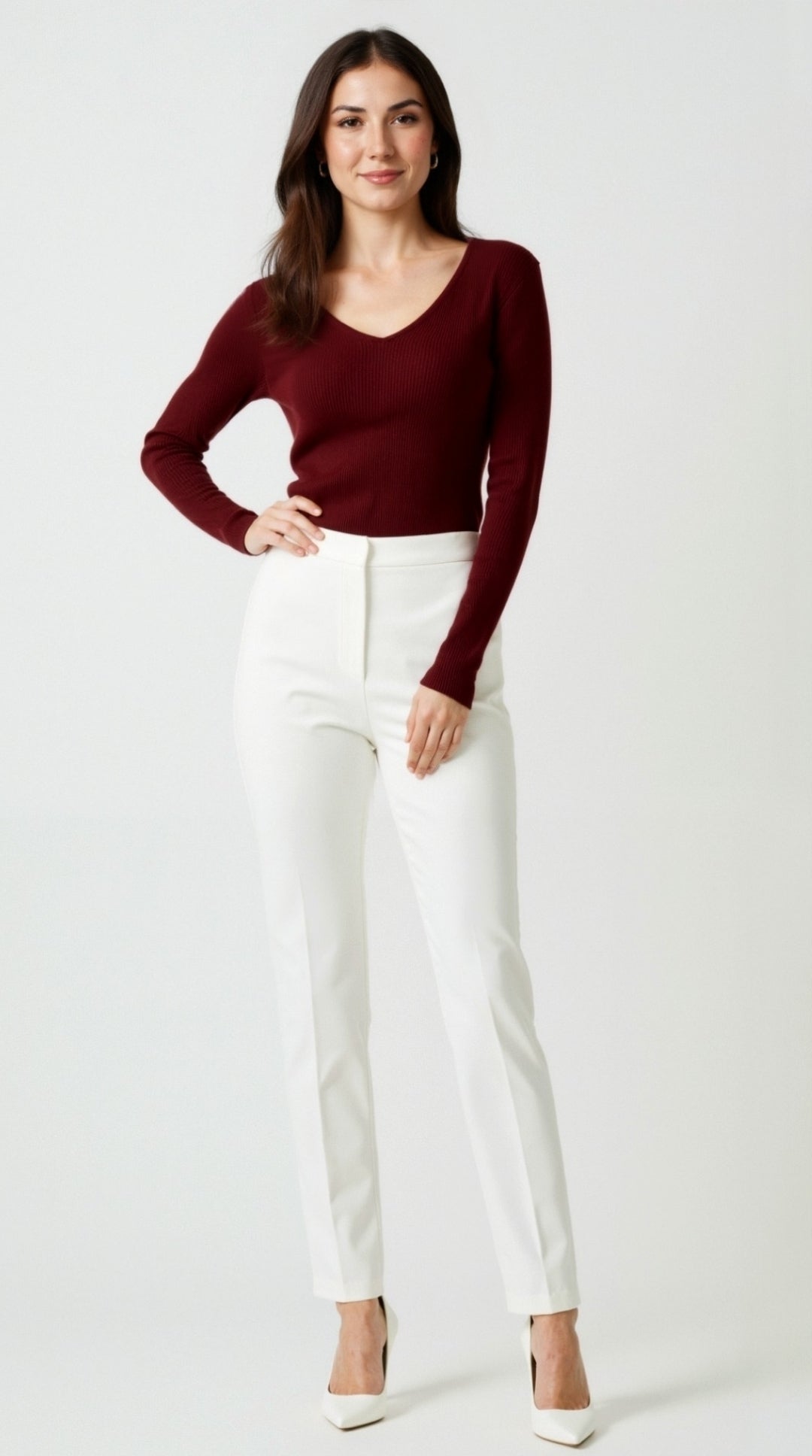 Michelle Ribbed V-Neck Sweater