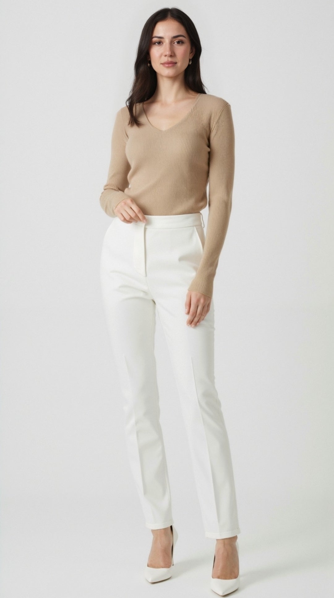 Michelle Ribbed V-Neck Sweater