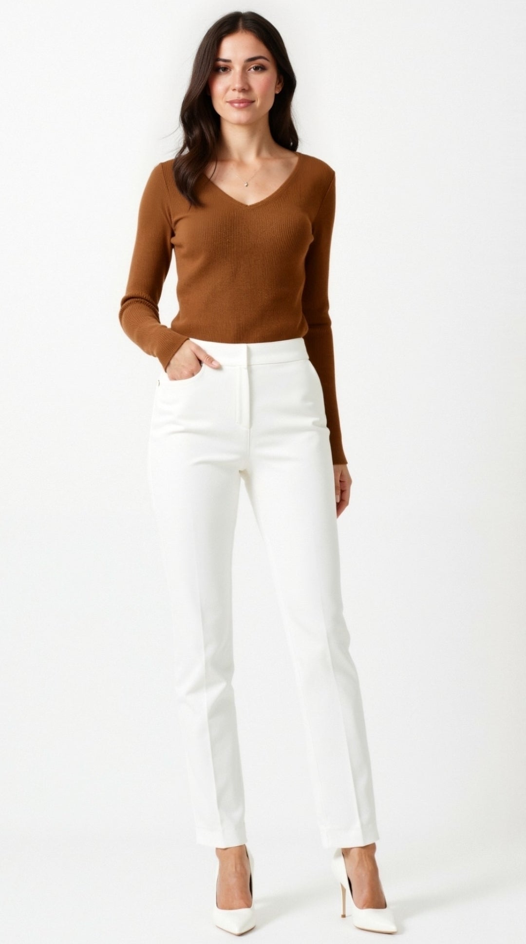Michelle Ribbed V-Neck Sweater