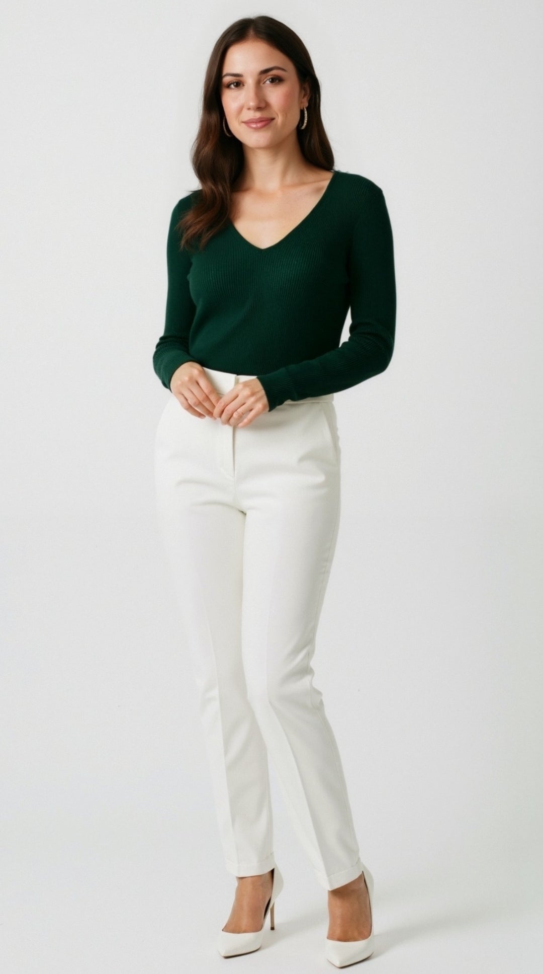 Michelle Ribbed V-Neck Sweater