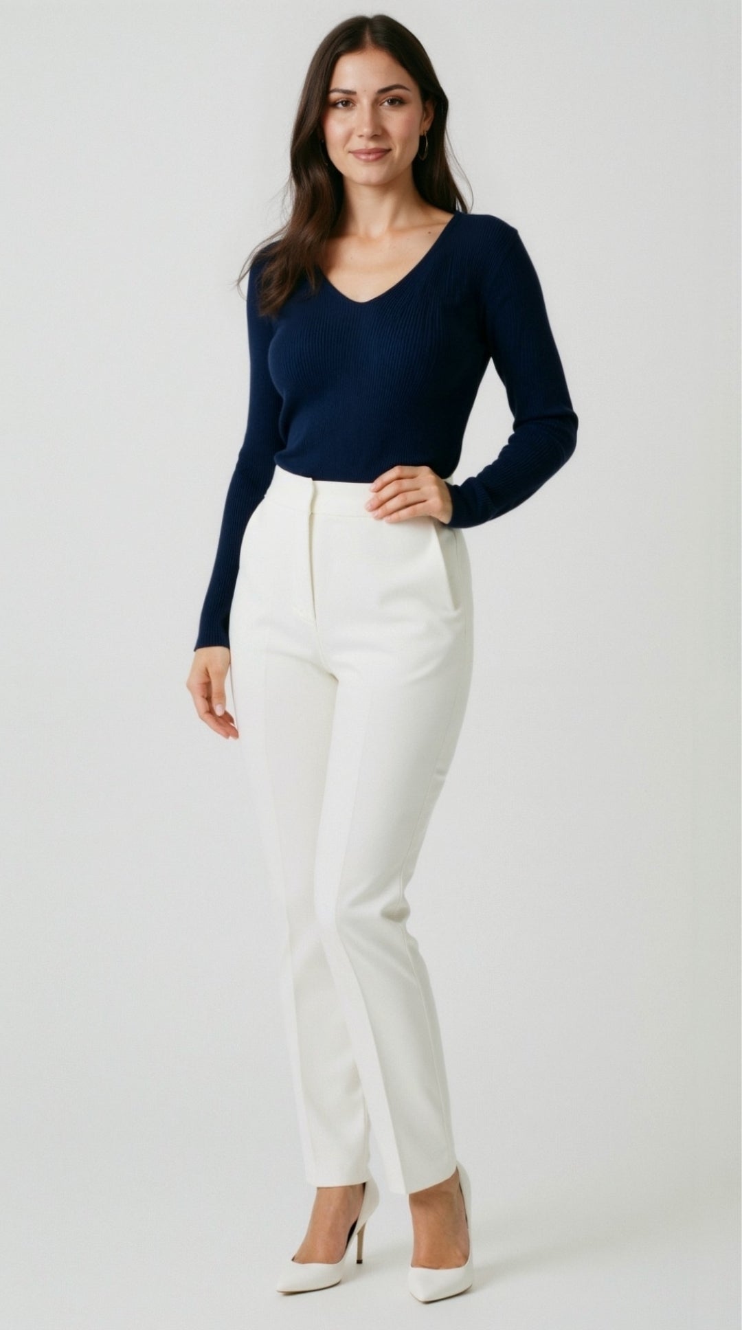 Michelle Ribbed V-Neck Sweater