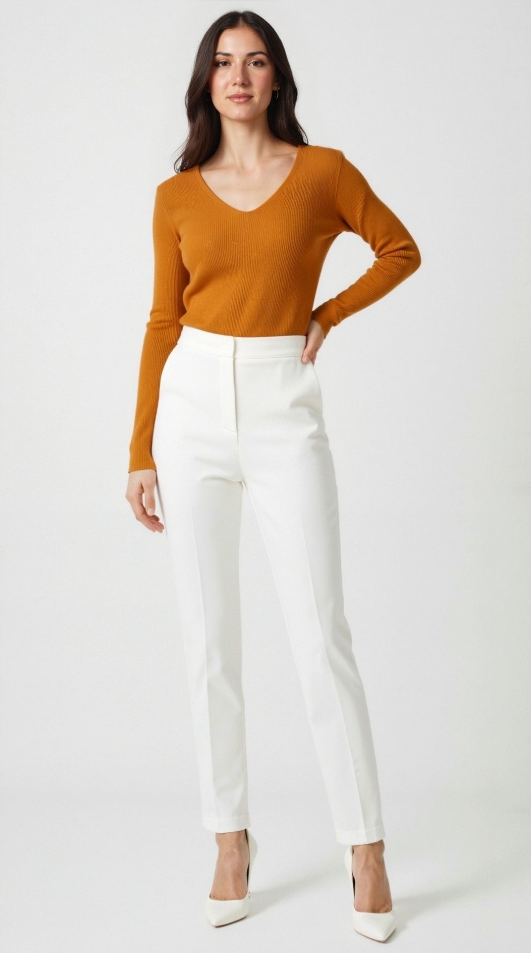 Michelle Ribbed V-Neck Sweater
