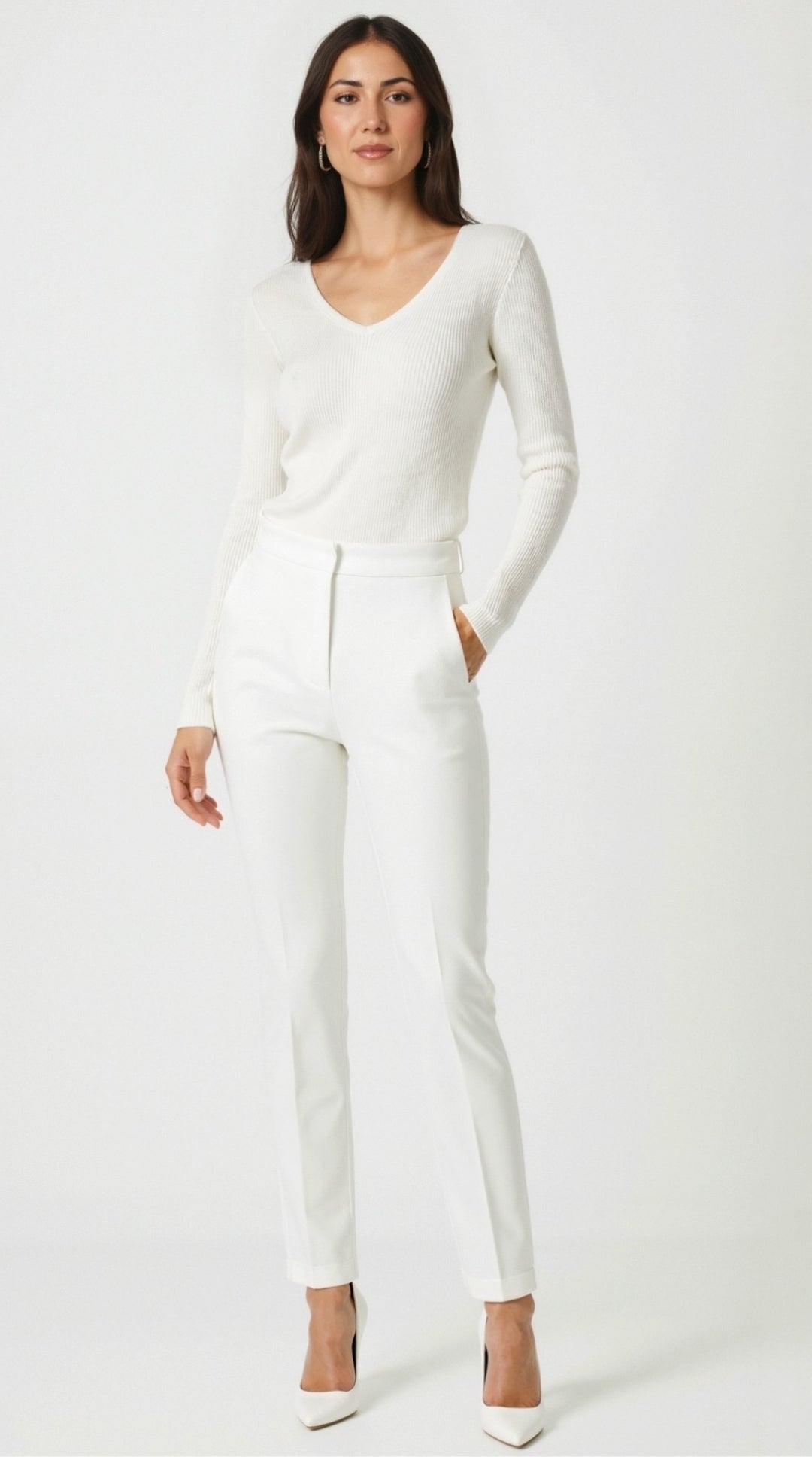 Michelle Ribbed V-Neck Sweater